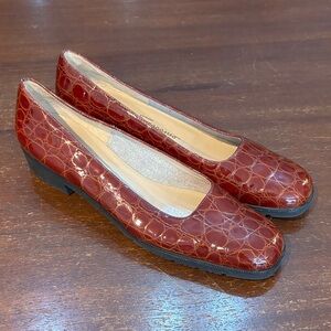 Salvatore Ferragamo Brown Croc-Embossed Flats